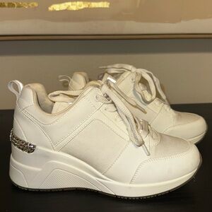 White tennis shoes with heel & Swarovski crystals